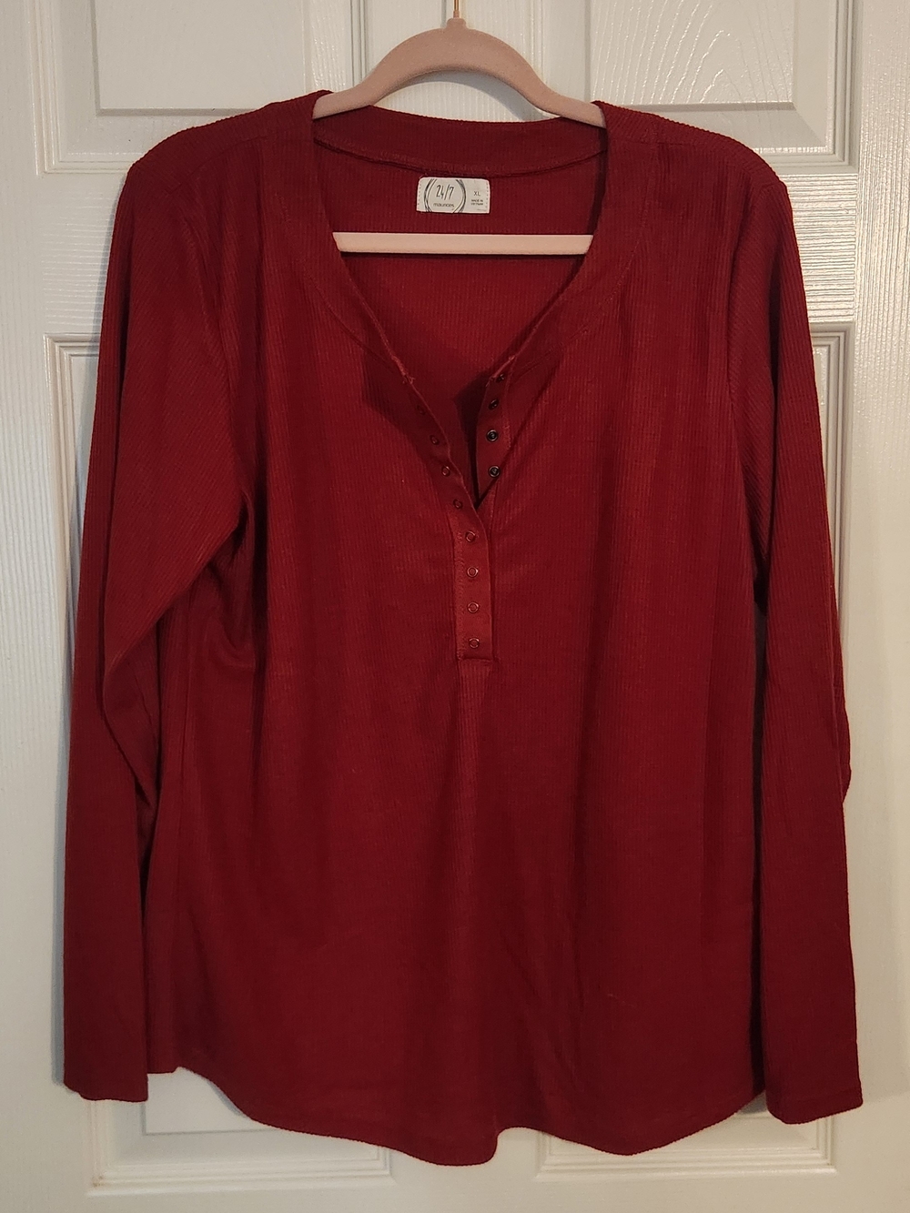 Maurices Rust Henley Long Sleeve Ribbed Top